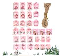 Tag del Nome di Natale - 30 Pezzi Tag in Legno con Corda e Buchi | Ornamenti di Carte Rosa per Vacanze, Compleanno, di Halloween, Decorazioni e Grazie Lettere