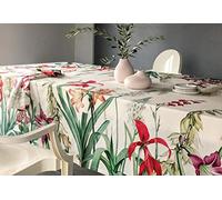 Tag House - Tovaglia da Tavola Puro Cotone Stampato Alta Qualità, Rettangolare, Copritavolo Elegante Amaryllis, Maxi 12 posti 170x270 cm Made in Italy