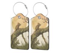 Tag in pelle con anello in acciaio inossidabile a forma di ratto illuminato dalla luna su ramo, personalizzati per donne, uomini e bambini, 4 pezzi