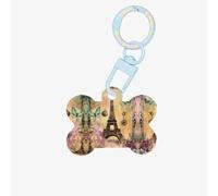 Tag per cani con stampa della Torre Eiffel di Parigi, portachiavi in acrilico a forma di osso di cane, etichette per cani e gatti