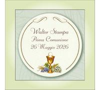 Tag per Comunione, 40 pezzi o più, personalizzabile con vostro testo, decoro in Oro a Caldo, Carta Avorio con un calice sacro con elementi floreali