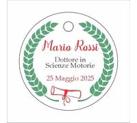 Tag Tondo Personalizzato per Laurea, 48 Pezzi o più, Diametro 3-5 cm, con un classico design a corona d'alloro in verde