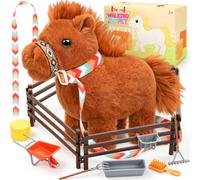 Tagitary Giocattoli di peluche per bambini, giocattoli elettronici interattivi di peluche con guinzaglio che emettono suoni, camminano e scodinzolano, cavallo di peluche realistico per ragazzi e