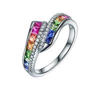 Taglia 10 Anelli Da Anello con pietre preziose arcobaleno intarsiato con diamanti, gioielli per le, regalo di compleanno, anello per la festa di fidanzamento nuziale Anello Delle Fate (A, One Size)