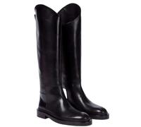 Taglia 34-46 da donna al ginocchio in pelle piatta stivali da cavaliere con punta rotonda e design slip-on per un classico stile britannico e comodo da indossare tutto il giorno, Fodera in peluche