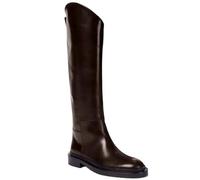 Taglia 34-46 da donna al ginocchio in pelle piatta stivali da cavaliere con punta rotonda e design slip-on per un classico stile britannico e comodo da indossare tutto il giorno, Marrone scuro, 39.5