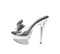 Taglia 5 Tacchi Trasparenti Sandali per Petite Size Donne - 6 Pollici Tacco A Spillo Scarpe Piattaforma per Matrimonio Prom Date Night,Nero,40 EU