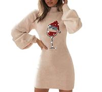 Taglia 7 Anelli Abito natalizio da donna di media lunghezza Abito da maglione natalizio con camicia aderente stampata slim fit medio lungo Caratteristiche: Anello Del Cavalletto Del (A-F, XXL)