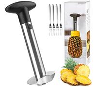 Taglia Ananas, Affetta Ananas Taglia, Utensili per Ananas 3 in 1 in Acciaio Inox con 4 Forchette di Frutta Come Articoli da Regalo 24.5cm Argento/Nero
