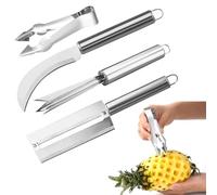 Taglia Ananas,Taglia Ananas Acciaio Inox Include Coltello Canna da Zucchero,Pinza Rimozione Nucleo e Ananas Forcella,Sbuccia Ananas per Ananas,Canna da Zucchero,Banana,Affetta Ananas(4 Pezzi)
