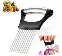 Taglia Cipolla Porta Fette di Verdure Forchetta Cipolla Supporto Affettatrice Limone Tagliaverdure Affetta Patate Utensile Cucina per Affettare Pomodori Limoni e Altri Frutti Verdure, Carne, 1 Pezzo