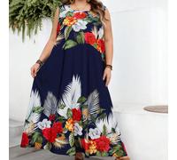 Taglia curvy US22 Completo top senza maniche e vestito lungo maxi con stampa floreale bohémien, adatto per festival musicali, vacanze al mare, stile country casual, adatto per primavera/estate, festiv