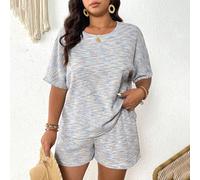 Taglia curvy US22 Set da 2 pezzi composto da maglietta a maniche a pipistrello e pantaloncini, adatto per festival musicali, vacanze al mare, stile bohémien, estate 5XL,6XL,7XL,8XLColore unicoTessuto 