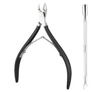 Taglia Cuticole + Spingicuticole - Tronchesino Professionale per Cuticole in Acciaio Inossidabile Nero, Rimuovi Cuticole Unghie Mani e Piedi, Kit Manicure Pedicure Unisex