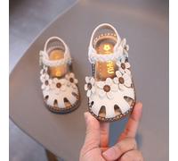 [Taglia leggermente ampia, si consiglia di scegliere una taglia in meno] 1 Paio di sandali classici per bambine con motivo floreale dolce e bianco, con design in PU a strappo, sandali da principessa p