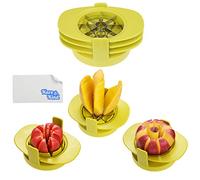 Taglia Mela/Pomodoro/Mango - Set da 3 - Base Resistente che Tiene Ferma Frutta/Verdura - Mantiene Anche Organizzati i Cutter - Lame di Taglio in Acciaio Inossidabile Affilate come Rasoi - Rapido