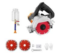 Taglia Piastrelle Mattonelle Elettrico da 1300 W, Taglio 45 Gradi Piastrelle, Tagliapiastrelle ad Acqua e a Secco, Profondità di Regolabile, con 2 Lame e Guanti, per Pietra/Legno