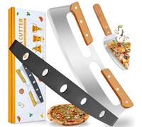 Taglia Pizza | Tagliapizza in Acciaio Inox 35cm & Pala per Pizza | con Manico in Legno e Coprilama | Lavabile in Lavastoviglie | Tagliapizza Coltello (Pizza Cutter) per Tagliare Pizze, Torte e Waffle