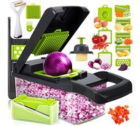 Taglia Verdure 15 in 1, Affettaverdure Taglia Verdure e Tagliaverdure a Cubetti Mandolino Verdure Grattuggia Affettatrice Multifunzione Grattugia Patate Cipolle Separatore Uova Senza BPA