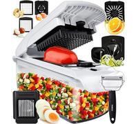 Taglia Verdure Affetta Verdure Manuale Spiralizzatore di Verdure - Multifunzione Tritatutto Affettatrice Manuale Tagliaverdure Frutta Cipolla Patate Cubetti Julienne (9-in-1 Bianco)