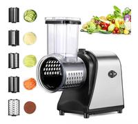 Taglia Verdure Elettrico 250W, 5-in-1 Professionale Grattugia Tritatutto con con Ampia Fessura, Affettaverdure Multifunzione con 5 Lame in Acciaio Inox per Verdure/Parmigiano/Frutta