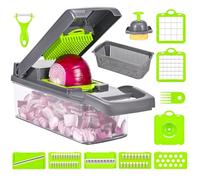 Taglia Verdure Multifunzione 16 in 1, Tagliaverdure Manuale, Affetta Verdure Manuale, Taglia Verdure Cubetti con 7 Lame Diverse per Aglio, Cavolo, Carote, Patate, Pomodori