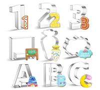 Tagliabiscotti ABC, 9 Pezzi Forme Biscotti 123, Stampi Biscotti Iscrizione alla scuola Acciaio Inox per Bambini Compleanno Festa Decorazioni Tema Party