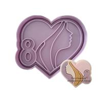 Tagliabiscotti.it - Festa della Donna - Tagliabiscotti a cuore con silhouette viso donna e numero 8 - Cookies Cutter - Stampo/Formina per biscotti - Dimensione 8cm x 7cm x 1,2cm