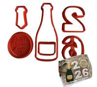 Tagliabiscotti.it - Set Tagliabiscotti Capodanno 2026 - Cookies cutter - Stampi per creare biscotti o decorazioni in pasta di zucchero. Cutter Bottiglia, Cutter numero 2 e 6, Cutter Happy New Year.