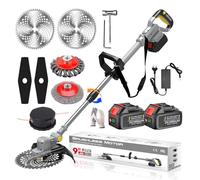 Tagliabordi a Batteria 21V, Decespugliatore a Batteria 4 in 1 Tagliaerba a Batteria con Spazzola per Erbacc con 2 Batterie 4,0Ah Brushless Decespugliatore Elettrico per Giardino Potatura, Grey
