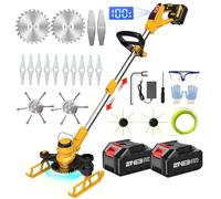 Tagliabordi a Batteria 21V, Decespugliatore a Batteria 5 in 1 Tagliabordi a Batteria con Spazzola per Erbacce e 2 Batterie Decespugliatore Elettrico, Telescopico Tagliabordi Elettrico, Yellow
