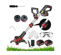 Tagliabordi a Batteria 21V, Kit Decespugliatore Elettrico con 2 Batterie, Occhiali Protettivi, Guanti, Bobine di Ricambio