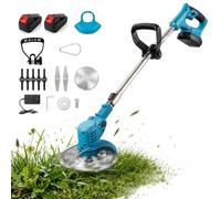 Tagliabordi a Batteria, Decespugliatore Elettrico e Tagliaerba | Attrezzo a Batteria con 2 Batterie & 3 Tipi di Lame for Pulizia Efficiente di Erbacce e Cespugli(Blue)