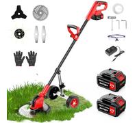 Tagliabordi Senza Fili da 21V e 9 Pollici, Decespugliatore Elettrico da 20000 Giri/Min con Ruote, Tagliaerba Elettrico, 2 Batterie da 3000 mAh Decespugliatore a Batteria per Giardini Bordi