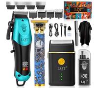 Tagliacapelli da uomo con display a LED di potenza, kit professionale per la toelettatura di 4 pezzi con tagliacapelli, tagliacapelli, rasoio a lamina e trimmer per naso, set completo senza fili per