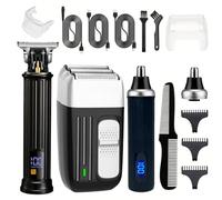 Tagliacapelli da uomo, con lama a T ricaricabile e rasoio a lamina, rasoio senza fili, per naso e orecchie, kit professionale per la cura dei capelli con display a LED (nero)