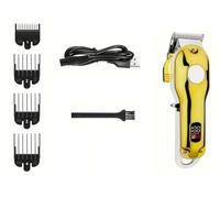 Tagliacapelli elettrico ricaricabile di alta qualità da uomo, resistente, con display a LED, taglio di precisione, senza fili, con spazzola per la pulizia, accessori e caricatore USB, finitura oro