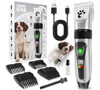 Tagliacapelli per cani a 2 velocità, a basso rumore, con display a LED, rasoio senza fili con 4 pettini guida, trimmer elettrico professionale per cani e gatti