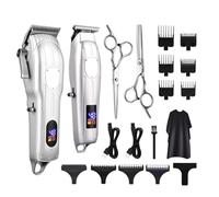 Tagliacapelli professionale, 2 pezzi, set di tagliacapelli professionale per uomini e barbieri, kit di tagliacapelli senza fili, display a LED, potente taglio di capelli elettrico (colore: argento)