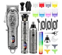 Tagliacapelli professionale da uomo, elettrico, con lama a T, senza fili, per barba e naso, tre tipi, ricaricabile, kit per la cura dei capelli (grigio)