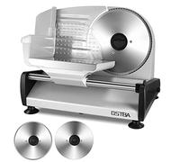Tagliacarne elettrico da 200 W per alimenti con 2 lame rimovibili in acciaio inossidabile da 7,5 pollici, spessore regolabile per uso domestico, protezione blocco bambini, facile da