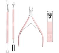Tagliacuticole con spingi cuticole e tagliaunghie, 4 tagliacuticole, strumento professionale per pedicure, manicure e pedicure, tagliaunghie in acciaio inox per unghie dei piedi, rosa