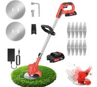 Tagliaerba a batteria, 21 V, angolo testa regolabile, batteria ricaricabile da 1500 mAh, manico regolabile 84 - 120 cm, tagliaerba elettrico per prato, giardino, potatura, rosso