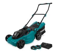 Tagliaerba a batteria 40V. Larghezza taglio 38 cm. Altezza regolabile 35, 45, 55 e 65 mm. Include 2 batterie 4.0Ah e caricatore rapido