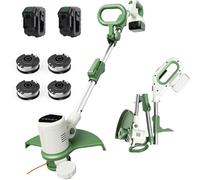Tagliaerba a batteria con 2 x 2600 mAh, testa pieghevole, regolabile a 90°, avanzamento automatico del filo, 8000 giri/min, con ruota laterale e paraspruzzi