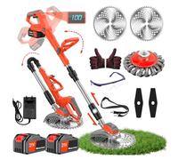 Tagliaerba a batteria con spazzola per erbacce da 21 V, decespugliatore elettrico a batteria, con 2 batterie da 4,0 Ah e caricatore, testa regolabile, manico telescopico per giardino, prato, cortile