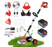 Tagliaerba a Batteria da 21 V con 3 Tipi di Coltelli, con Batterie da 2 x 2000 mAh e Caricabatterie, Decespugliatore a Batteria con Manico Telescopico, Leggero Elettrico per Tagliaerba da Giardino