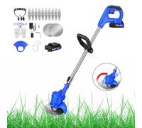Tagliaerba a batteria, decespugliatore elettrico con batteria da 1,5 Ah e caricabatterie, tubo telescopico da 91,5 - 127,5 cm, 21 V, decespugliatore per taglio prato e giardino, blu
