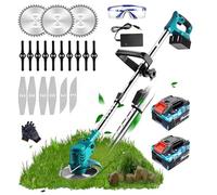 Tagliaerba a batteria per batterie Makita, 21 V, decespugliatore elettrico a batteria da 2 batterie da 4000 mAh e caricabatterie, testa girevole a 90°, manico telescopico, tagliabordi a batteria per