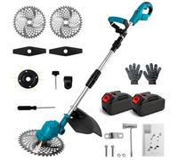 Tagliaerba con batteria a batteria, compatibile con batteria Makita, decespugliatore pieghevole a 180°, 2 batterie da 3000 mAh e caricatore senza spazzole motore da 750 W, testa girevole a 90° per il
